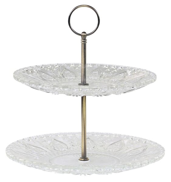 Sklenený 2-poschodový etažér so srdiečkami Heart glass - Ø 22*24 cm - Chic Antique