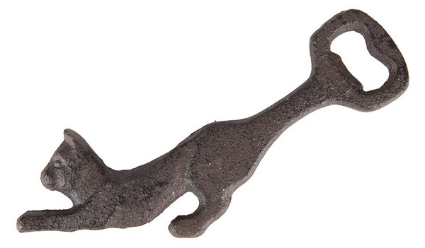 Hnedý liatinový otvárač na fľaše mačka - 17*9*1 cm - Clayre & Eef