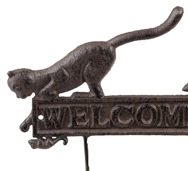 Nástenný liatinový vešiak s mačkou Welcome - 22*5*20 cm - Clayre & Eef