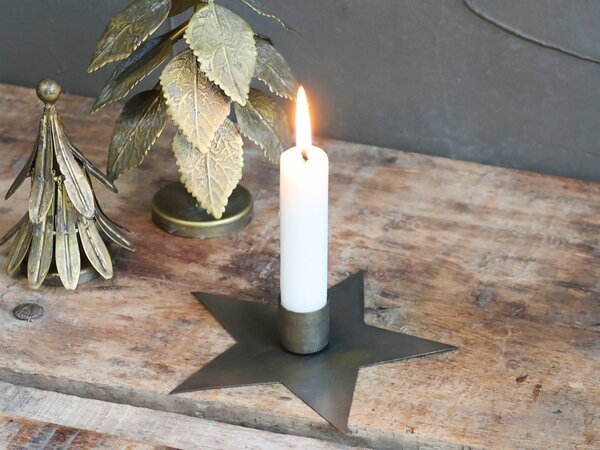Bronzový antik svietnik na úzku sviečku v tvare hviezdy Star - 13*2,5cm - Chic Antique