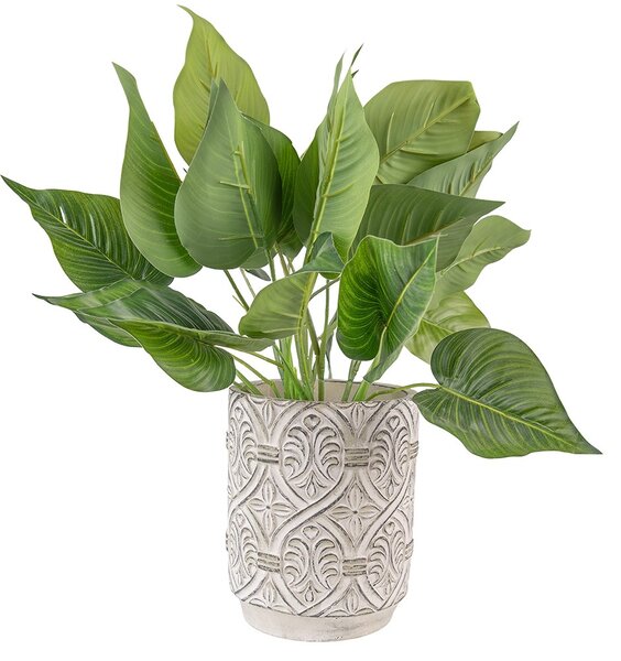 Šedý antik cementový kvetináč s ornamentom - Ø 14*18 cm - Clayre & Eef