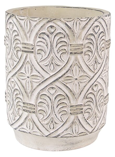 Šedý antik cementový kvetináč s ornamentom - Ø 14*18 cm - Clayre & Eef