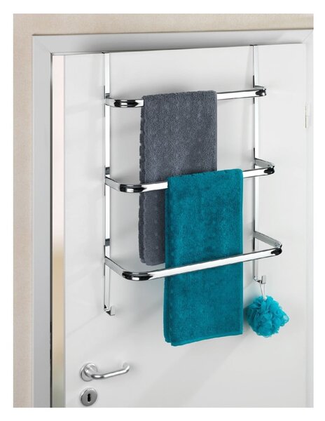 Strieborný samodržiaci věšiak na uteráky Wenko Towel Holder Chrome, 21 × 54 cm
