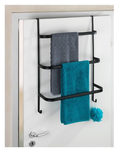 Čierny samodržiaci vešiak na uteráky Wenko Towel Holder Black, 21 × 54 cm