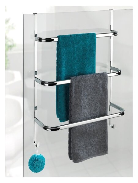 Strieborný samodržiaci věšiak na uteráky Wenko Towel Holder Chrome, 21 × 54 cm