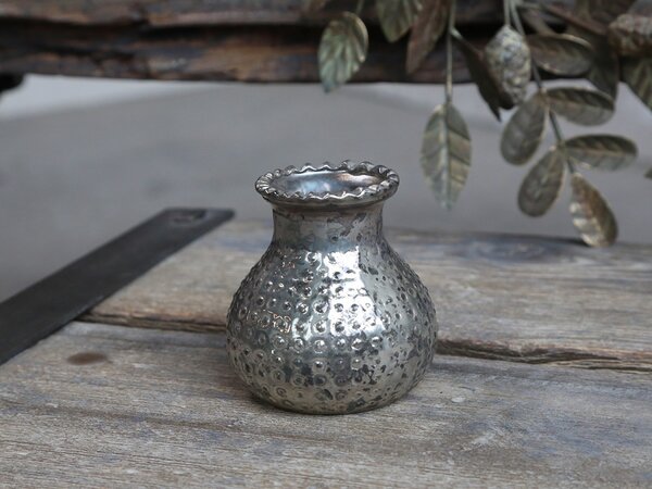 Strieborná antik sklenená dekoračná vázička Marcia - Ø 9*8cm - Chic Antique