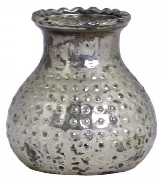 Strieborná antik sklenená dekoračná vázička Marcia - Ø 9*8cm - Chic Antique