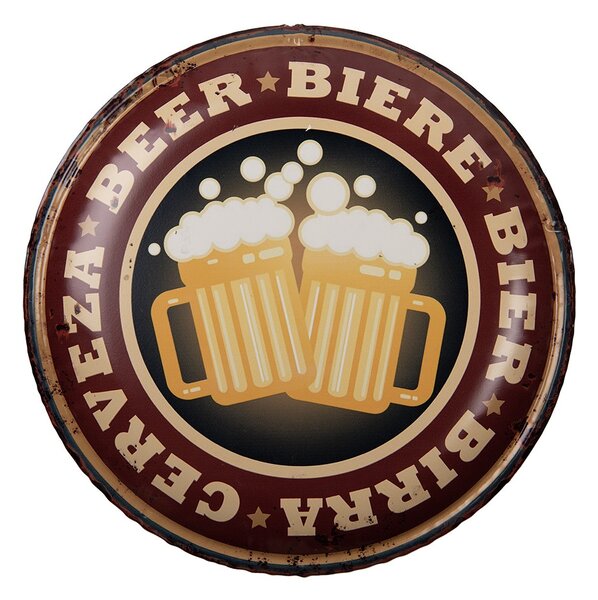 Nástenná okrúhla kovová ceduľa pivo Beer - Ø 35*2 cm - Clayre & Eef