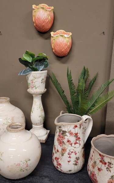Oranžový nástenný kvetináč v tvare kvetu tulipánu - 12*8*15 cm - Clayre & Eef