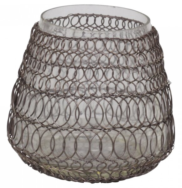 Drôtkovaný antik sklenený svietnik na čajovú sviečku Fil de fer net - Ø 11*11 cm - Chic Antique