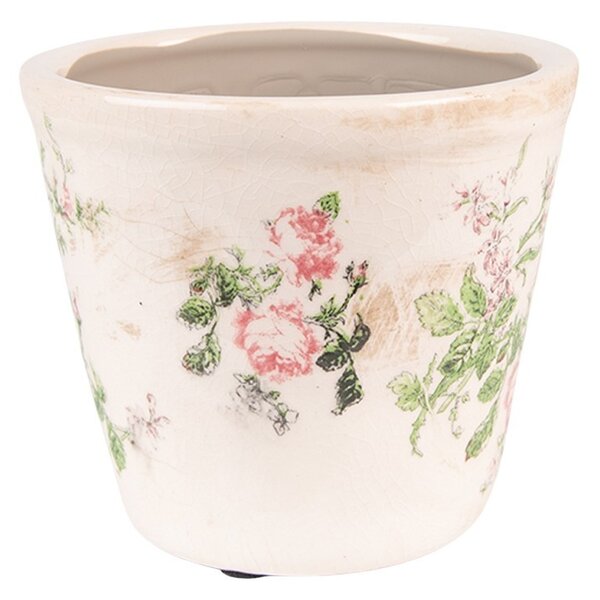 Keramický obal na kvetináč s ružami Rossia S - Ø12*10 cm - Clayre & Eef