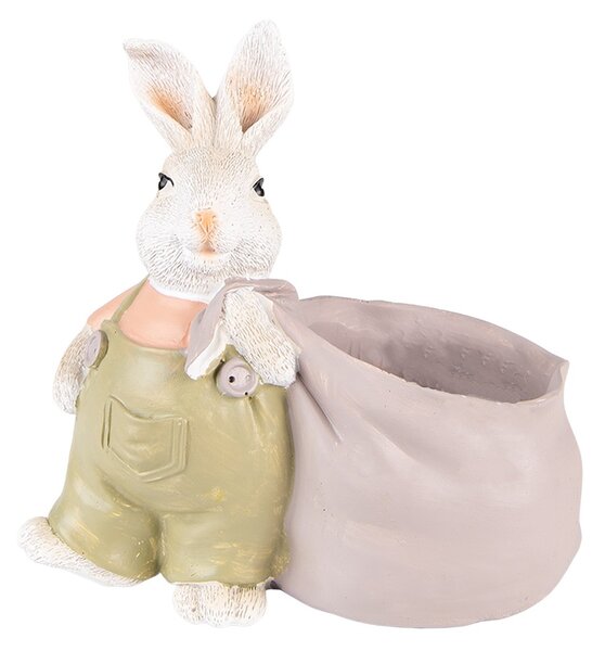 Dekorácia králik s fialkovým vrecom ako kvetináčik - 15*7*14 cm - Clayre & Eef