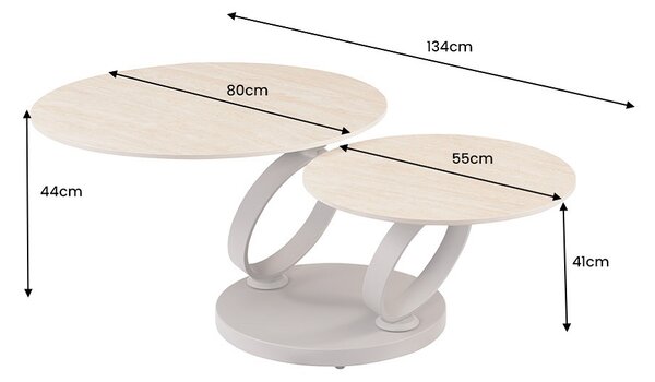Dizajnový konferenčný stolík Danyale 80-134 cm travertín / šampanský