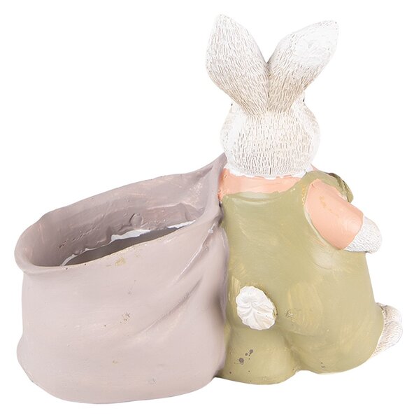 Dekorácia králik s fialkovým vrecom ako kvetináčik - 15*7*14 cm - Clayre & Eef