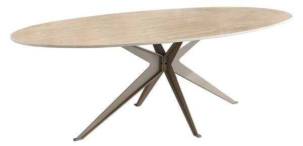 Oválny keramický jedálenský stôl Tavorian 220 cm travertín / šampanský