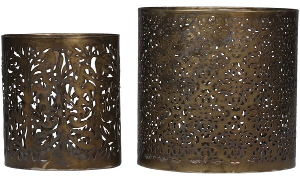 2ks bronzový antik svietnik na širokú sviečku Nancy - Ø 15*15 / Ø 12*12cm - Chic Antique