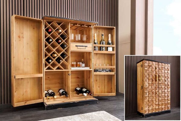 Dizajnová barová skrinka Winebar 122 cm borovica