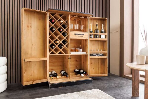 Dizajnová barová skrinka Winebar 122 cm borovica