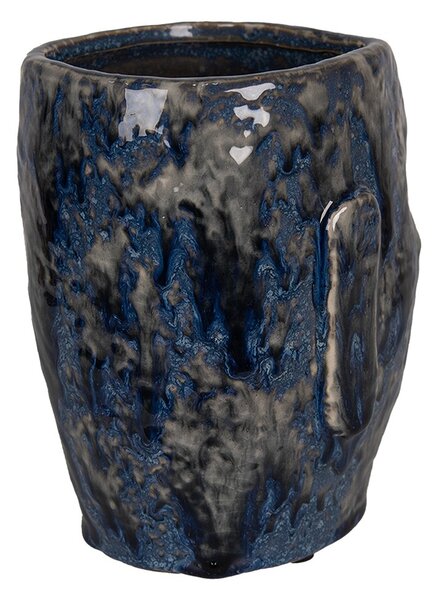 Modrý keramický obal na kvetináč / váza s tvárou Blue Dotty L - 17 * 14 * 21 cm - Clayre & Eef