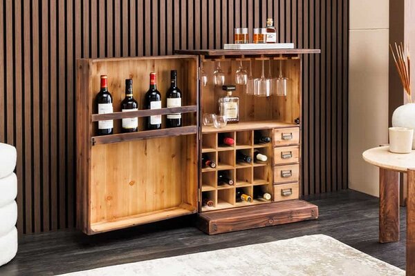 Dizajnová barová skrinka Winebar 90 cm borovica