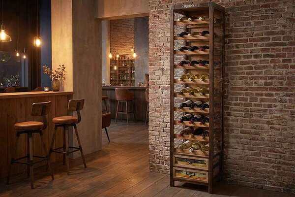 Dizajnový regál na víno Winebar 190 cm borovica