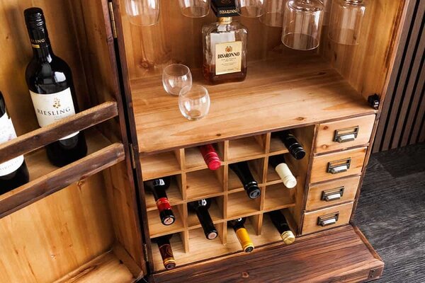 Dizajnová barová skrinka Winebar 90 cm borovica