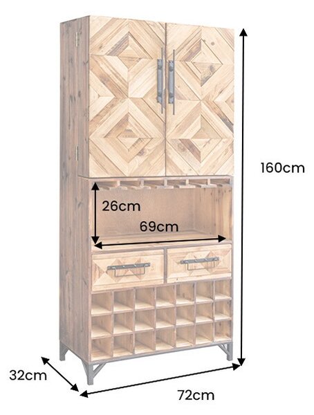 Dizajnová barová skrinka Winebar 160 cm borovica