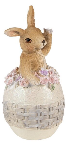 Dekorácia soška králik vo vajíčku s kvetinami - 6*6*13cm - Clayre & Eef