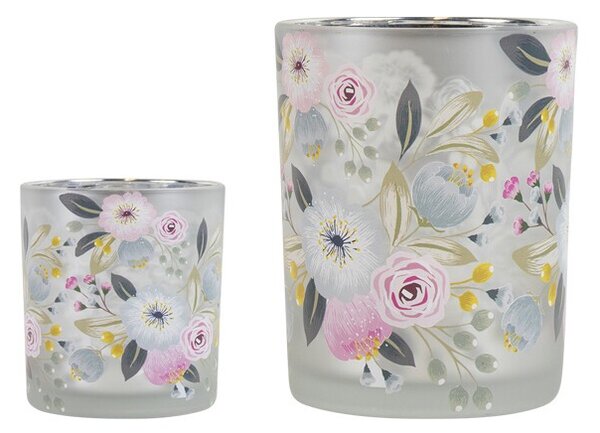 Farebný skleněný svícen Wild Flowers Rose M - Ø 10*12,5cm - Mars & More
