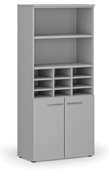 Triediaci regál s dverami PRIMO GRAY, 800 x 420 x 1781 mm, 9 priehradok, sivá