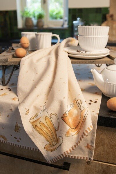 Béžový bavlnený behúň na stôl Your Favorite Breakfast - 50*140 cm - Clayre & Eef