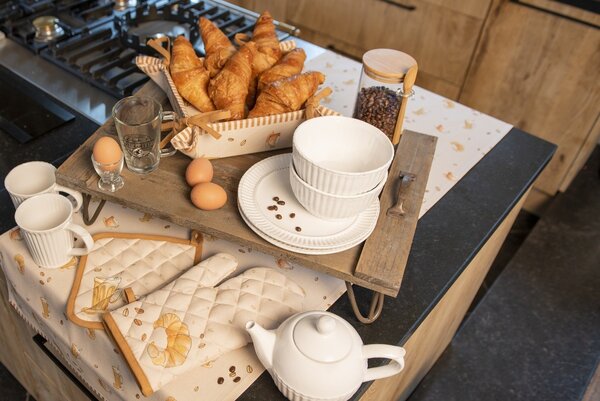 Béžový bavlnený behúň na stôl Your Favorite Breakfast - 50*140 cm - Clayre & Eef