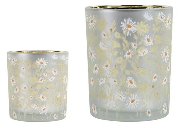 Sklenený svietnik so sedmokráskami Wild Flowers Daisies M - Ø 10*12 cm - Mars & More