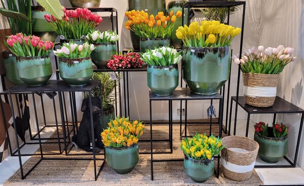 Kytica 7ks oranžových realistických tulipánov - 45cm - J-Line by Jolipa