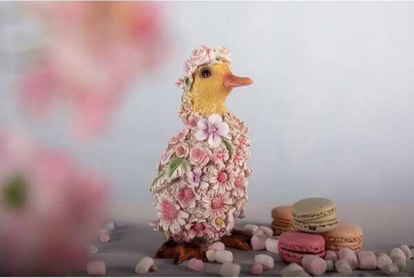 Dekoratívna soška káčatko posiate kvetinami - 10*11*18cm - Clayre & Eef