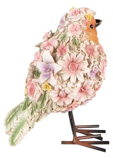 Dekoratívna soška vtáčika posiateho kvetinami - 7*10*12 cm - Clayre & Eef