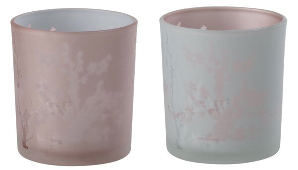 2ks ružový a modrý sklenený svietnik na čajovú sviečku Sakura - Ø 7*8 cm - J-Line by Jolipa