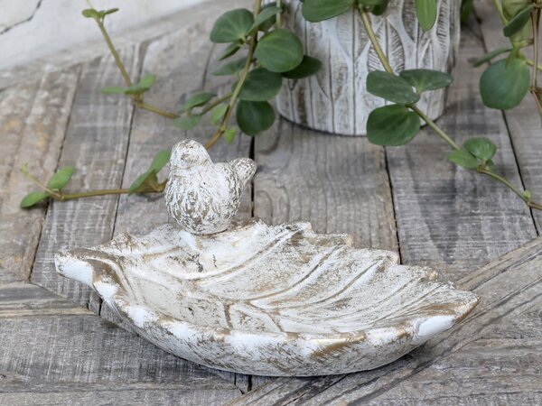 Bielo - zlaté antik cementové krmítko pre vtáčiky Vittel - 22*14*9cm - Chic Antique