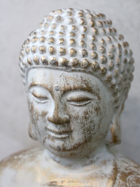 Bielo - zlatá antik dekorácia socha Budha - 23*17*28cm - Chic Antique