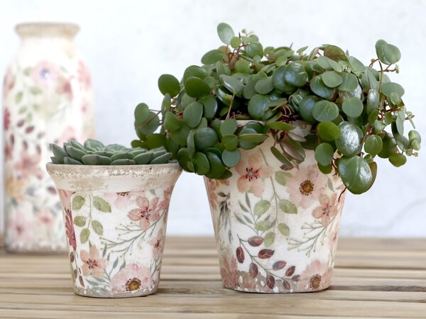 Keramický dekoračný obal na kvetináč s kvetmi Floral Auray - Ø 9*8,5cm - Chic Antique
