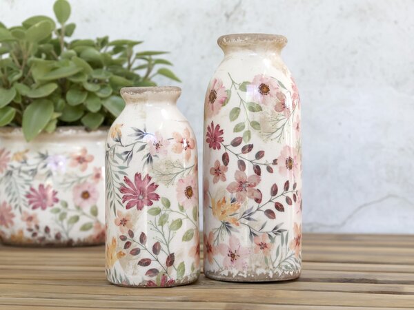 Keramická dekoračná váza s kvetmi Floral Auray - Ø 7*15cm - Chic Antique