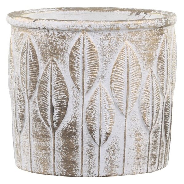 Bielo - zlatý antik cementový obal na kvetináč Vittel - Ø10*9cm - Chic Antique