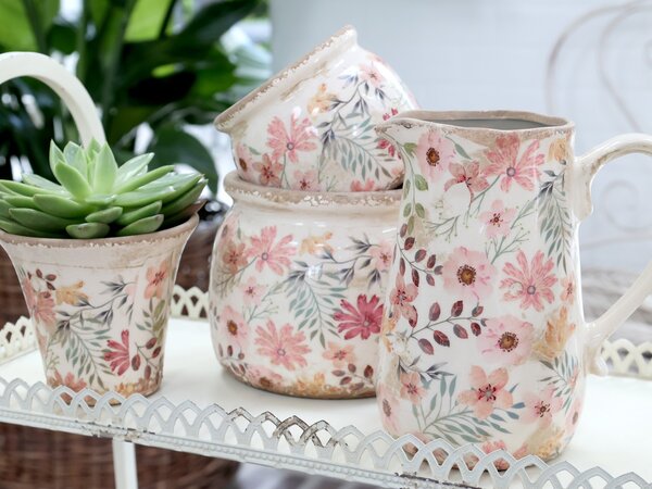 Keramický dekoračný obal na kvetináč s kvetmi Floral Auray - Ø 9*8,5cm - Chic Antique