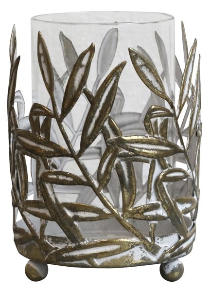 Bronzový antik kovový svietnik Vire Leaves - Ø 8*11 cm - Chic Antique