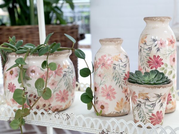 Keramická dekoračná váza s kvetmi Floral Auray - Ø 7*15cm - Chic Antique