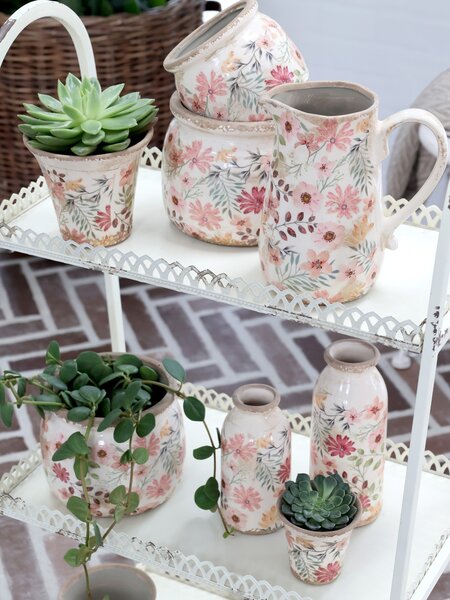 Keramická dekoračná váza s kvetmi Floral Auray - Ø 7*15cm - Chic Antique