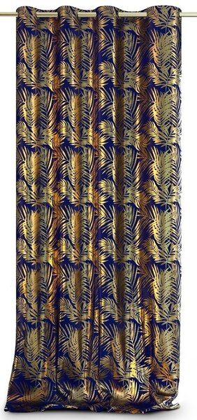 AmeliaHome Záves Velvet Golden Leaves indigo, 140 x 245 cm