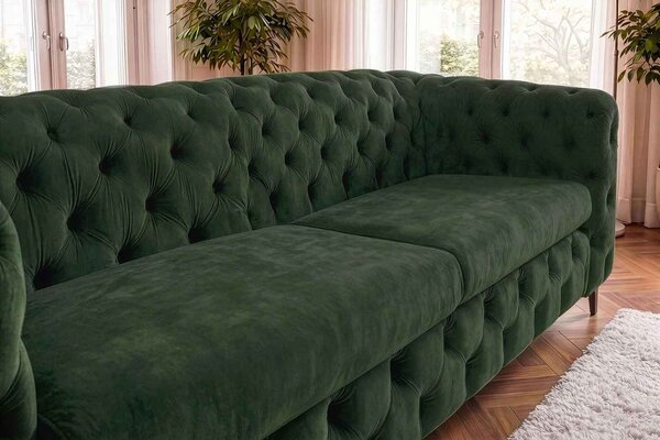 Dizajnová sedačka Rococo 235 cm tmavozelený zamat
