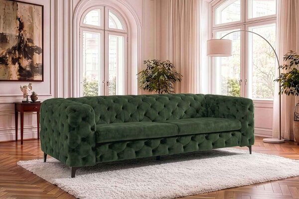 Dizajnová sedačka Rococo 235 cm tmavozelený zamat