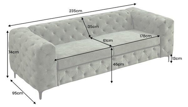 Dizajnová sedačka Rococo 235 cm tmavozelený zamat